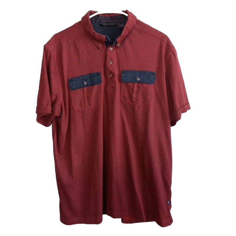 Sean John Men's XL Tailored Fit Buttons Up Stretch Polka-dot Red Pockets Polo - Picture 3 of 11